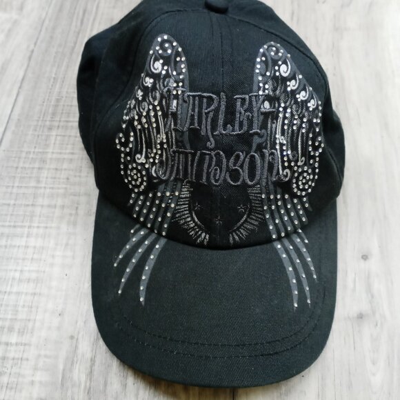 Harley Davidson Baseball Hat Cap Wing Design Rhinestone Studded Loop Back - Picture 2 of 11